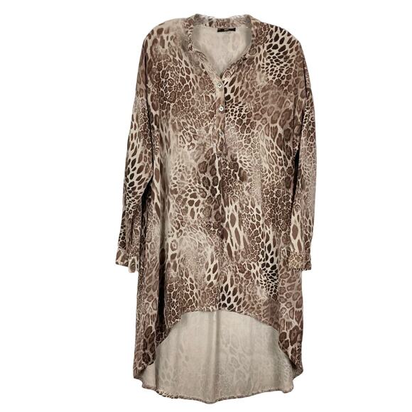 NWOT NT BY AMATI Tunic Dress Pit 24” Cheetah Print High Low Long Sleeve Collared - Picture 1 of 6